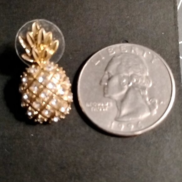 J. Crew Gold Tone Pave Rhinestone Pineapple Stud Earrings - Picture 7 of 11